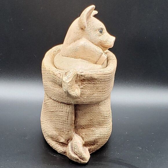 Vintage Hand Painted 9.25" Ceramic Piggy in a Burlap Sack Feed Bag Cookie Jar - Picture 12 of 16